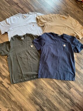 4 Carhartt Pocket Shirt Bundle -  Gray 3XL, Tan 2XL, Green 2XL, Navy XLT